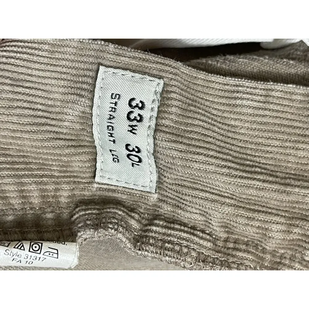 J. Crew Pants‎ Jeans 33x30 Brown Corduroy Straight Leg Regular Fit Mid Rise